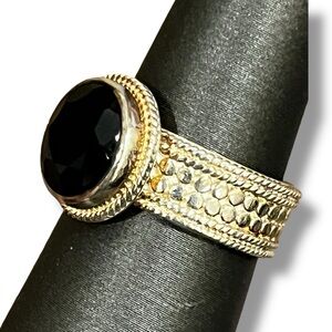 Anna Beck Ring Sterling Silver Round Black Onyx Stone Dots Classic Preppy Size 6